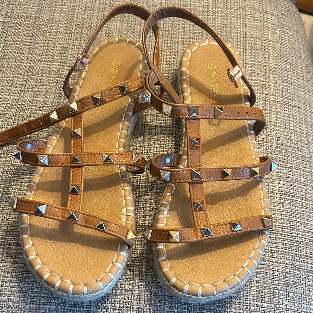 BAMBOO Brown Studded Sandals